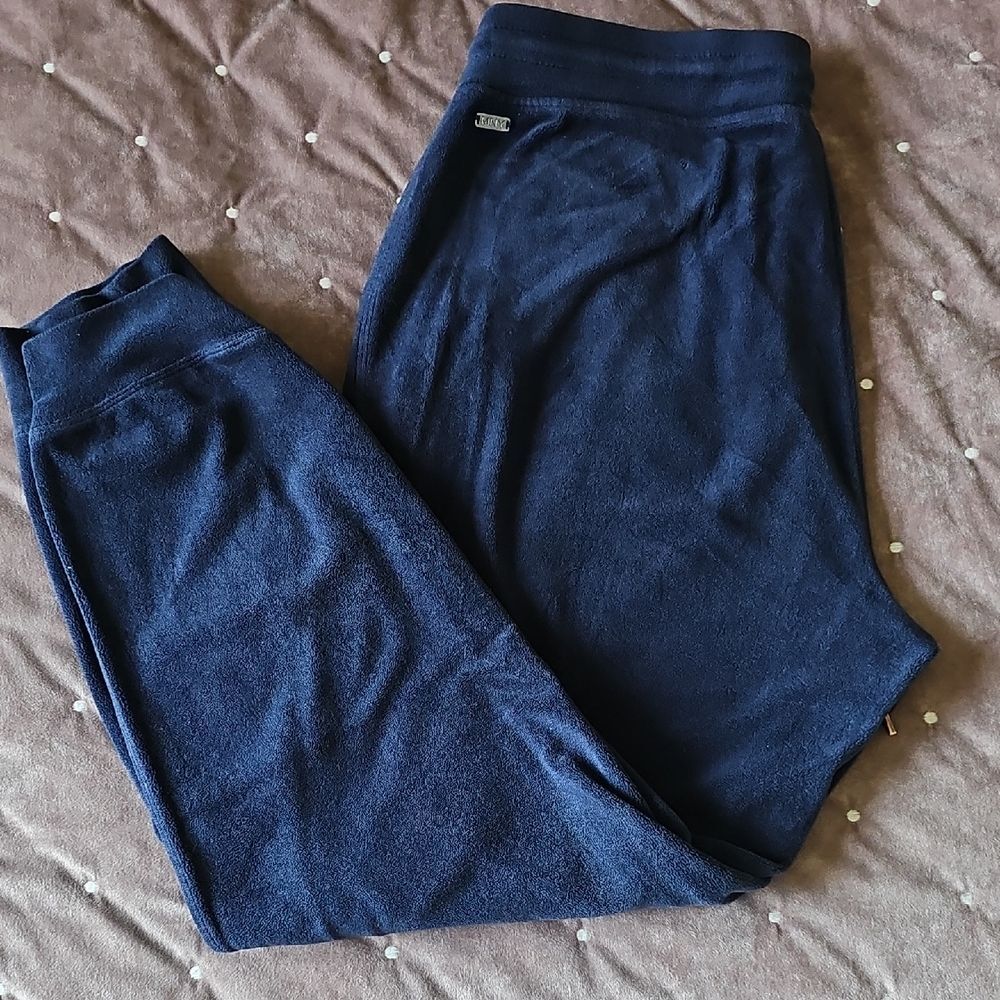 MNY Women's Navy Blue Velvet Joggers, Size L